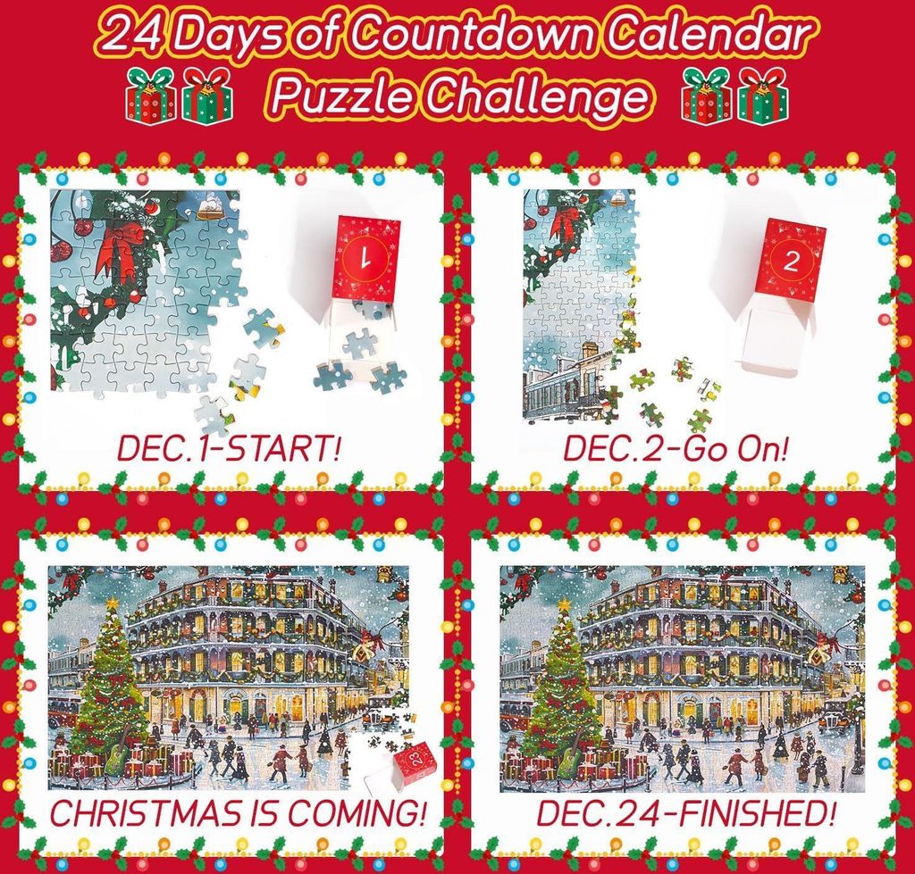 Puzzle Adventskalender 2024 - 24 Tage Weihnachtscountdown Mit 1008 Teilen Für Die Ganze Familie