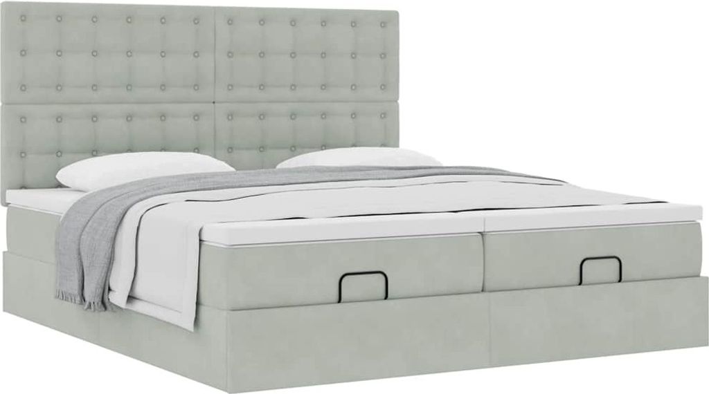 Ottoman-Bett mit Matratzen Hellgrau 200x200 cm Samt