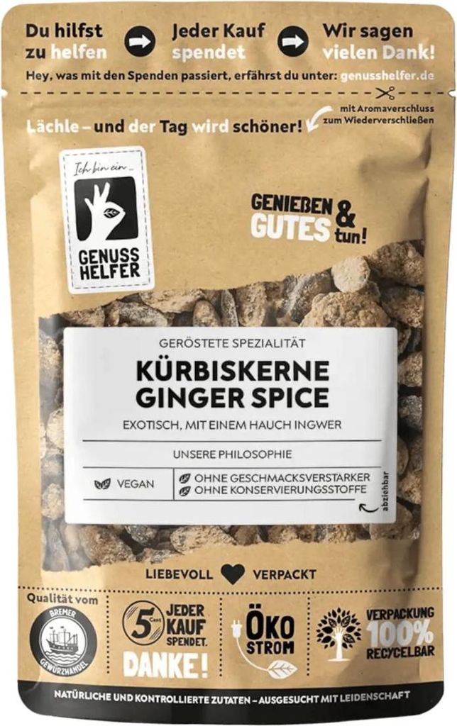 Kürbiskerne Ginger Spice, geröstet, vegan, eigene Herstellung, exotischer Geschmack mit Ingwer, 100g