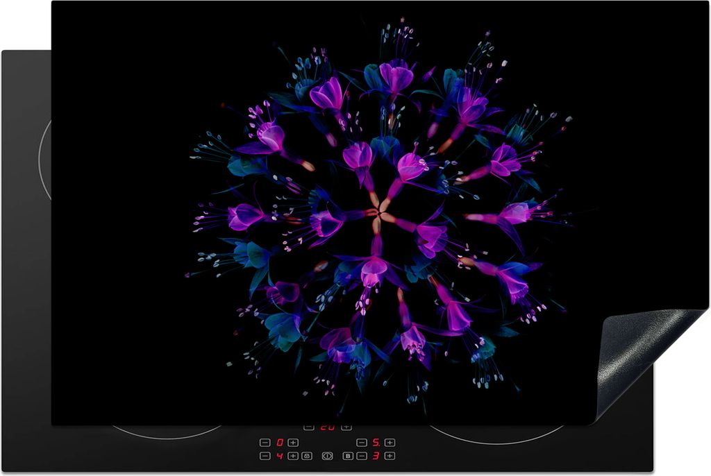 KitchenYeah Herdabdeckplatte Blumen - Lila - Draußen , 80x52cm, Küche Deko, Glaskeramikkochfeld Herdabdeckung, Abdeckplatte fùr Kochfeld