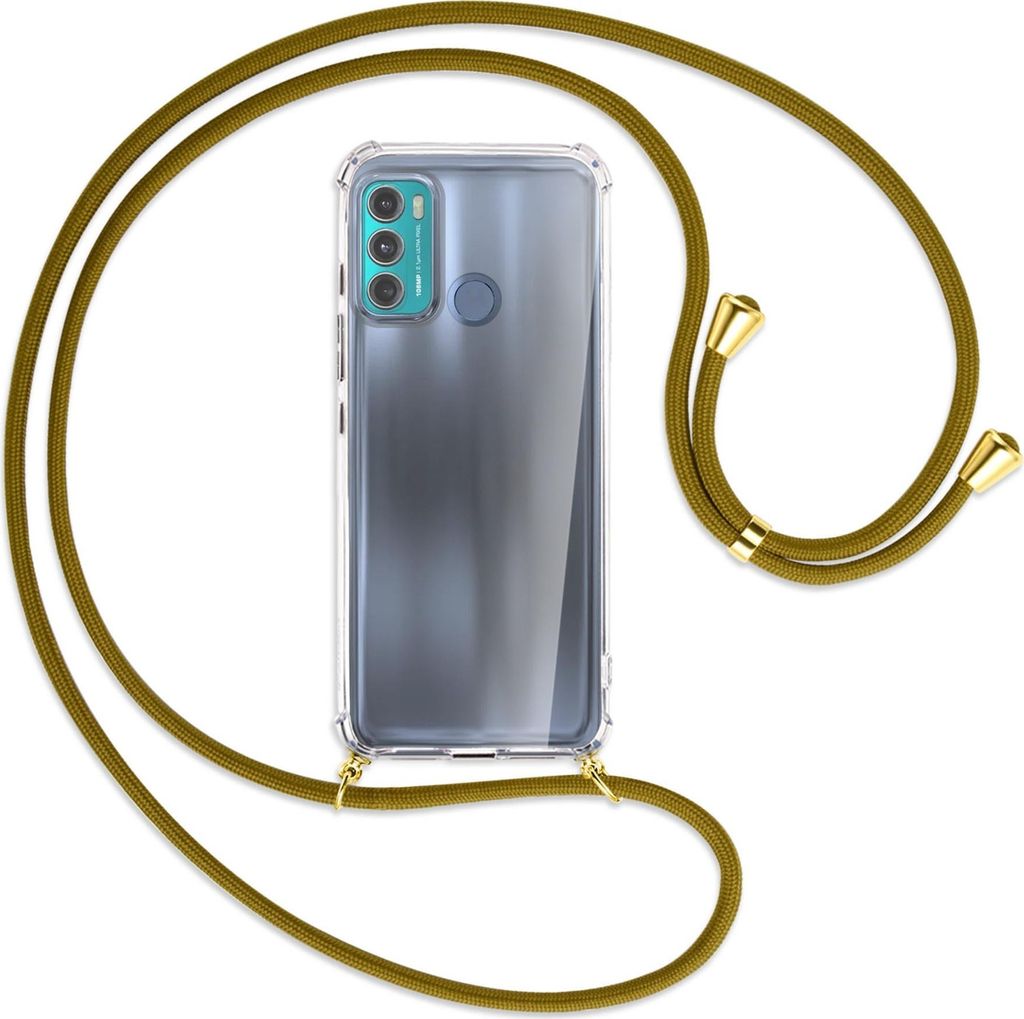 Handykette Backcover-Schutzhülle mit Band (Metall goldfarben) für Motorola Moto G40 Fusion, Moto G60 - grün/blau/weiß