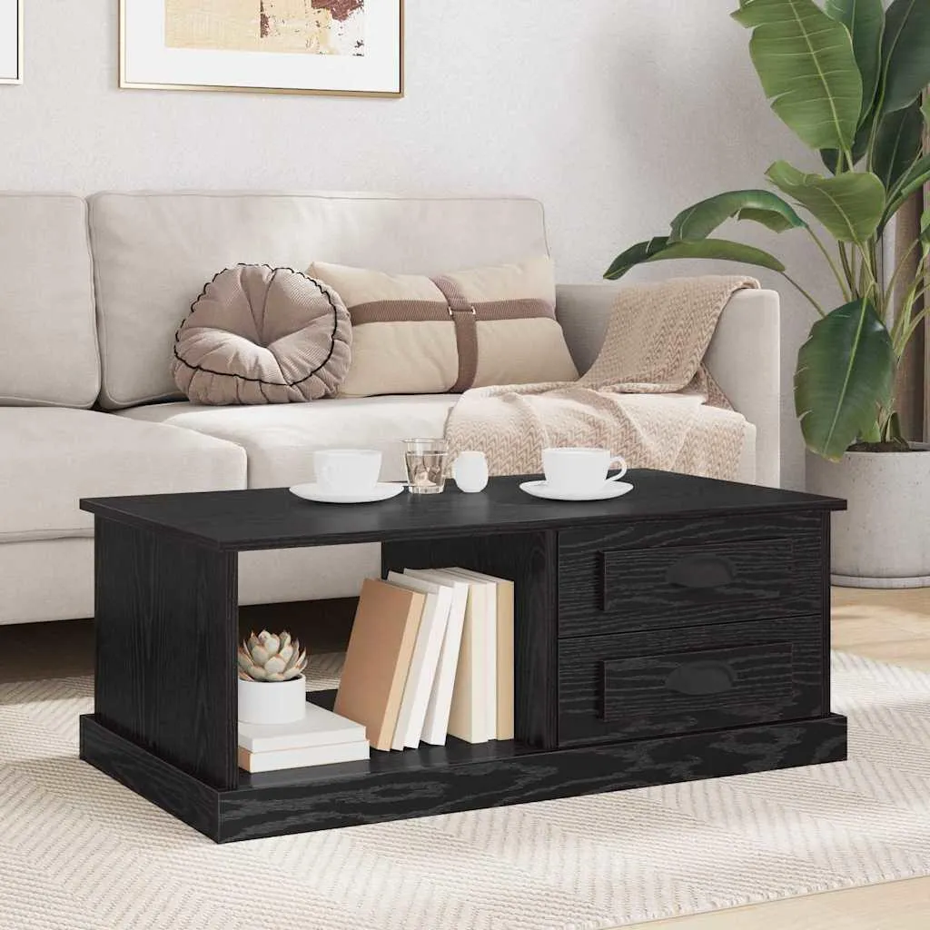 SYFAX Tavolino Rovere Nero 90x50 con Cassetto | Design Moderno Salotto - 4