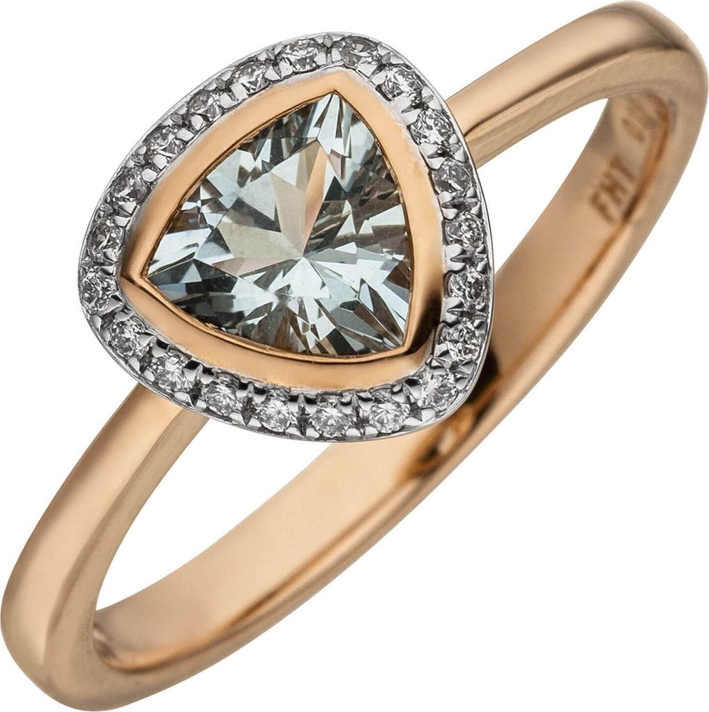 Ring Aquamarin hellblau & 21 Diamanten Brillanten 0,1 Ct. W/SI 585 Gold Rotgold Innenumfang 58mm Ø18.5mm