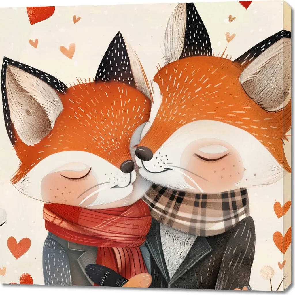 Quadro Due Volpi Innamorate 100x100 - Idea Regalo San Valentino Tela