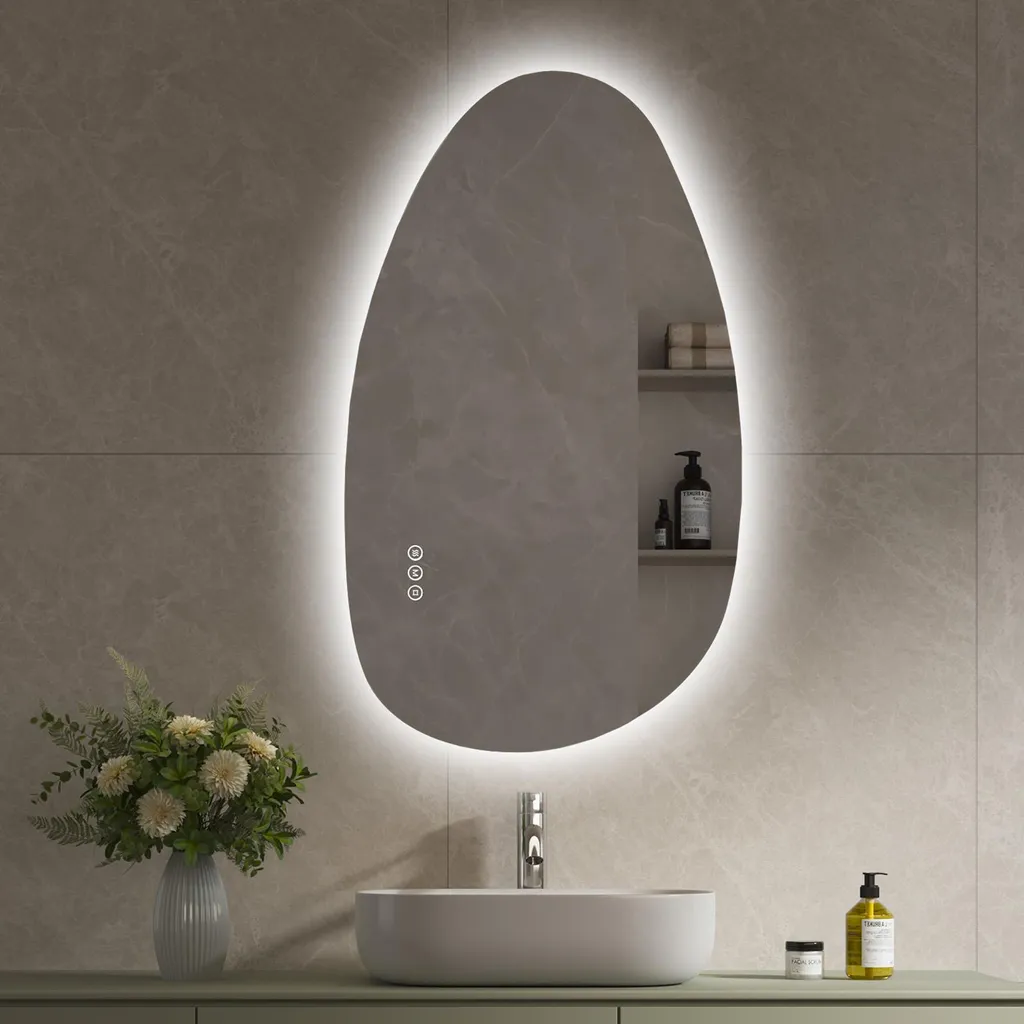 S'AFIELINA Miroir Asymétrique LED 85x50 cm avec Antibuée et Variateur