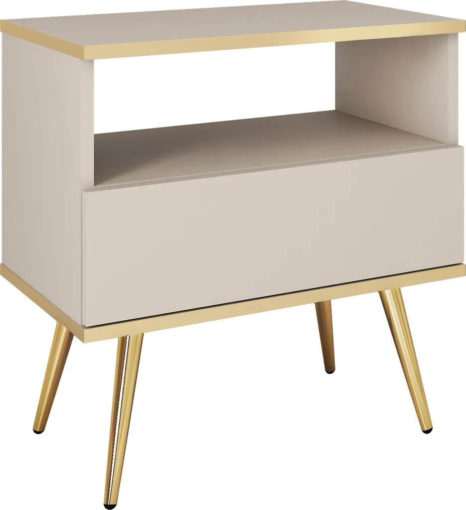 Table de chevet beige et dorée stable pour optimiser votre rangement