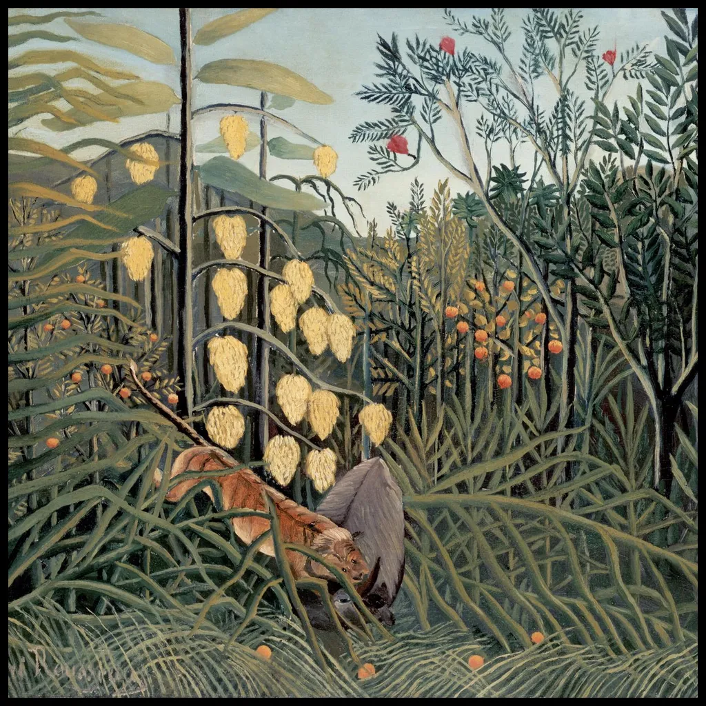 Affiche Rousseau In a Tropical Forest 100x100cm Vintage Haute Qualité