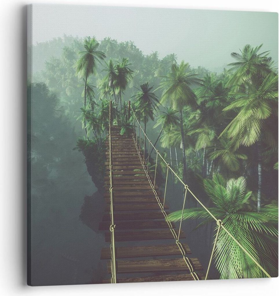 Bild auf Leinwand - Leinwandbild - Dschungel Palme Brücke - 40x40cm - Wand Bild - Wanddeko - Leinwanddruck - Bilder - Kunstdruck - Wanddekoration ...