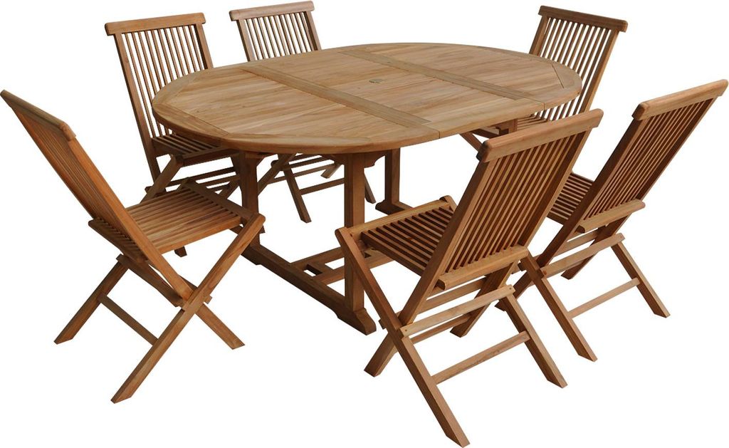 Teakholz-Gartenmöbel LOMBOK - ausziehbarer runder Tisch - 6 Plätze