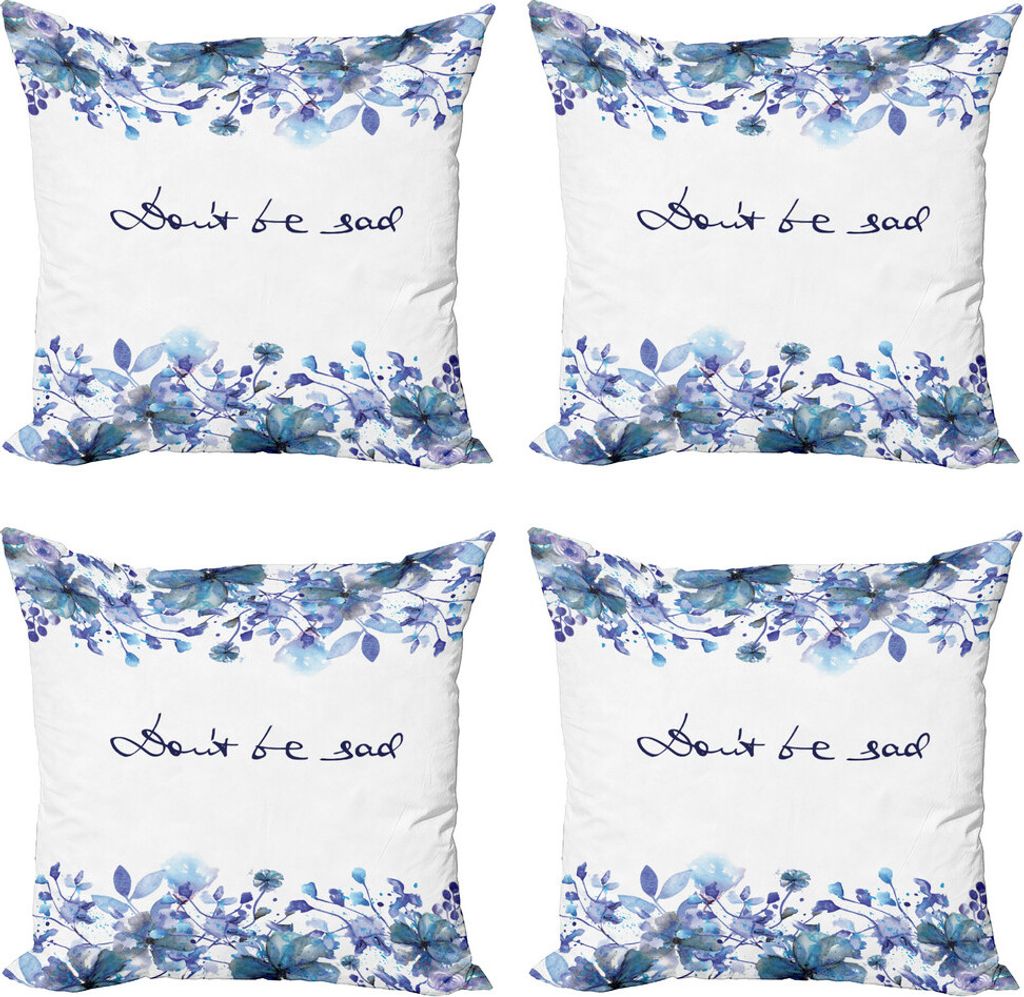 ABAKUHAUS Aquarell Kissenbezug Set (4 Stück), Blaue Blumen-Blätter, Moderner Doppelseitiger Digitaldruck, 50 cm x 50 cm, Royal Blue Pale Blue