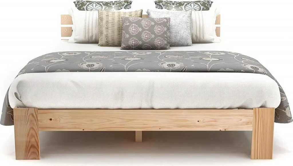 Lit double 140x200 bois naturel avec sommier : Idéal petit espace 18cm - 9