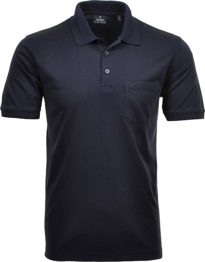 RAGMAN Herren Poloshirt - Oberteil, Softknit-Polo, Baumwollmischung, Brusttasche, Knopfleiste, kurz, einfarbig Dunkelblau 7XL