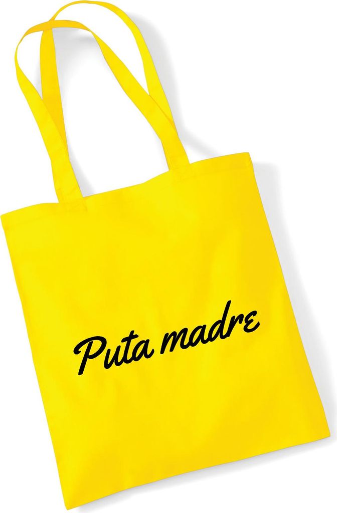 Huuraa Jutebeutel Puta madre spanisch Schriftzug 10 Liter Yellow Baumwolle Tasche Geschenkidee