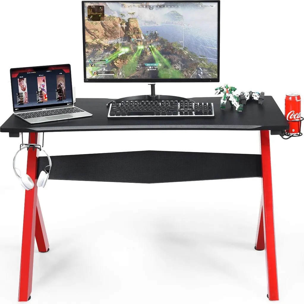 Table de Jeu Ergonomique 120cm avec Porte-Gobelet et Support Casque