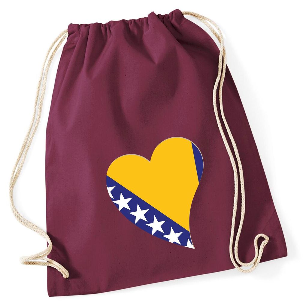 Huuraa Turnbeutel Bosnien und Herzegowina Flagge Herz 12 Liter Burgundy Baumwolle Rucksack Geschenkidee