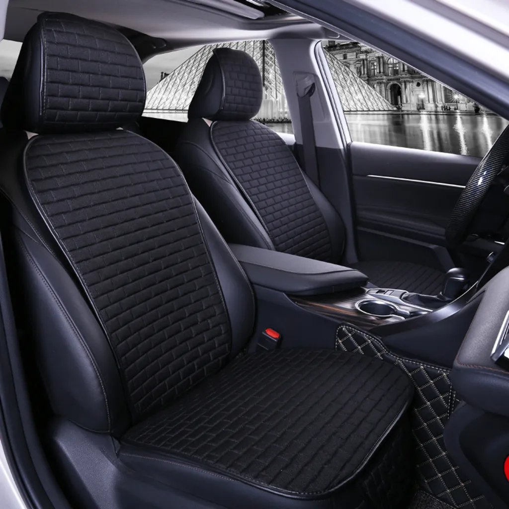 Coprisedili Auto Lino Nero 3 Pezzi - Set Universale Traspirante Vanush