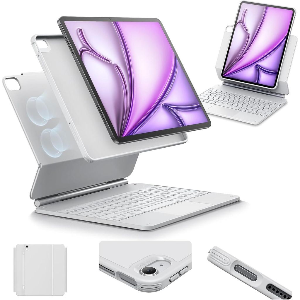 Hülle mit Tastatur für iPad Air 13 2024 2025 magnetisch ESR QWERTZ weiß.