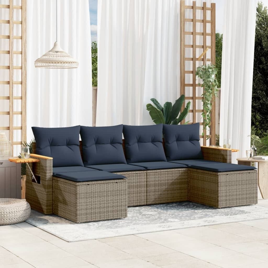 Maison Exclusive - 6-tlg. Garten-Sofagarnitur mit Kissen Grau Poly Rattan