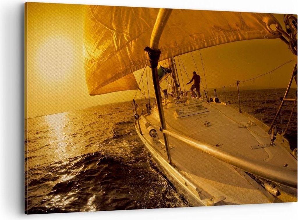Bild auf Leinwand - Leinwandbild - Ozean Segelboot Yacht - 100x70cm - Wand Bild - Wanddeko - Leinwanddruck - Bilder - Kunstdruck - Wanddekoration -...