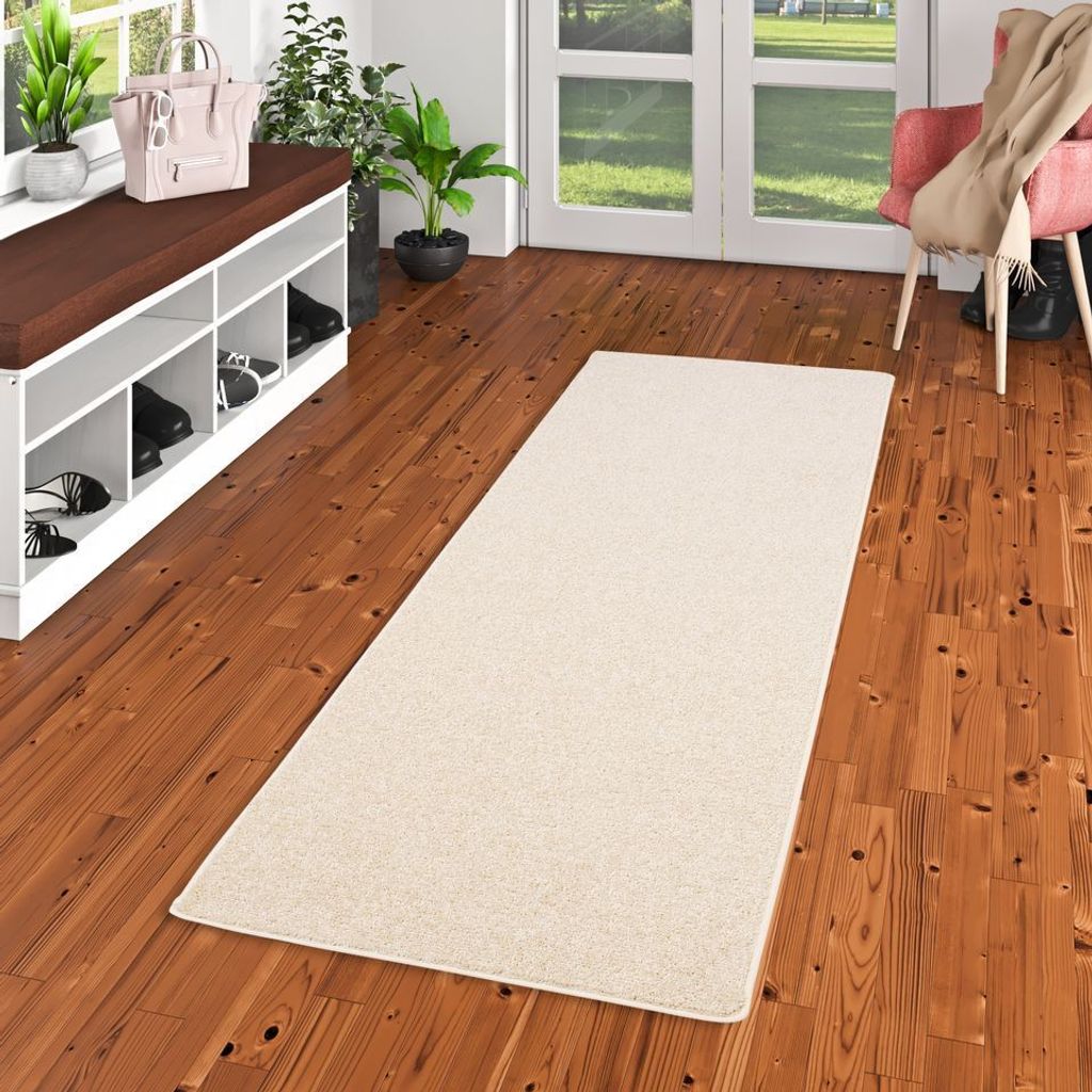 Hochflor Velours Läufer Teppich Mona Creme, Größe:80x400 cm