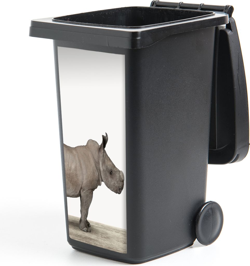 MuchoWow Mülltonnenaufkleber Rhinozeros - Tiere - Jungen - Mädchen 38x80 cm - Behälteraufkleber - Mülleimer-Aufkleber - Container-Aufkleber