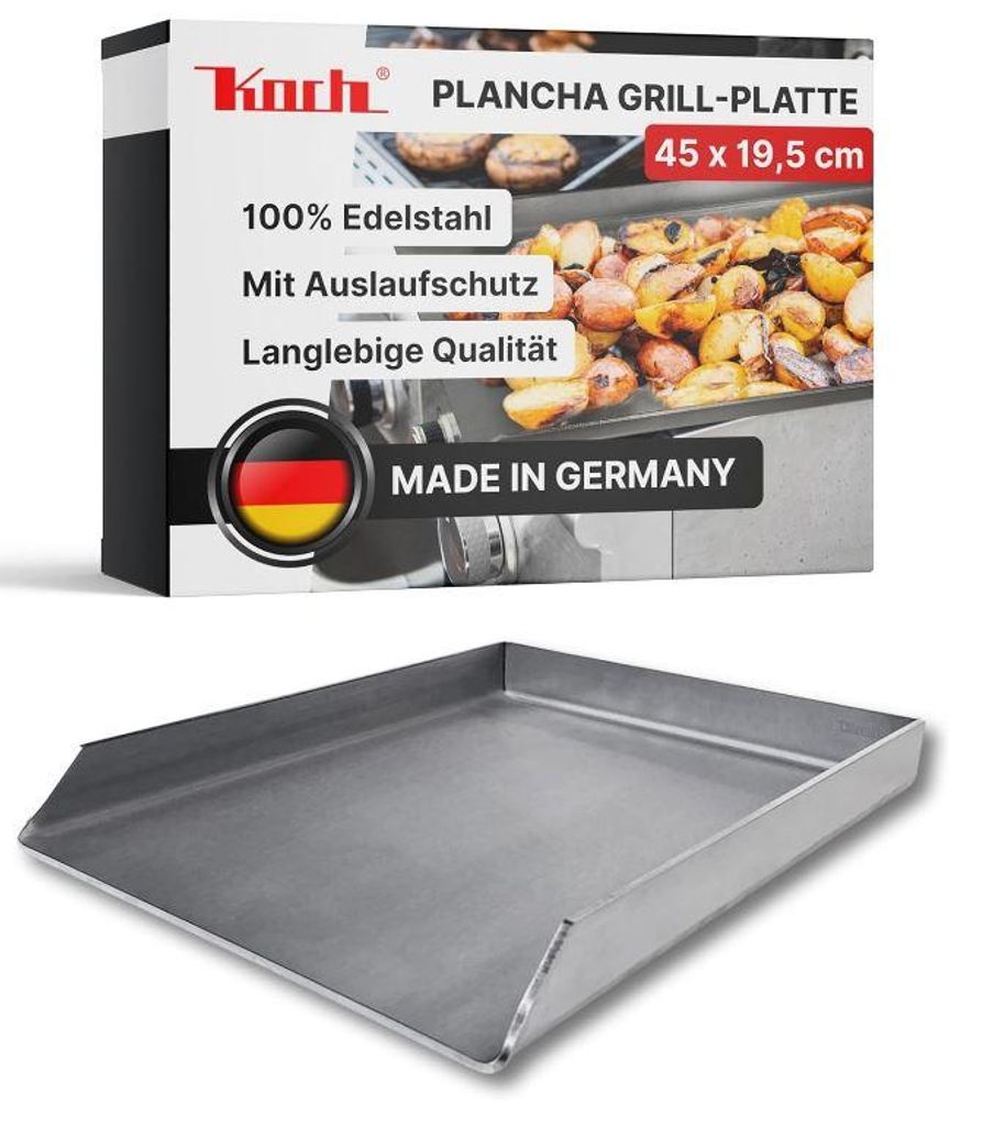 KOCH #84 massive Edelstahl PLANCHA 45 x 19,5cm Burger- Steak- GRILLPLATTE 3,8 KG