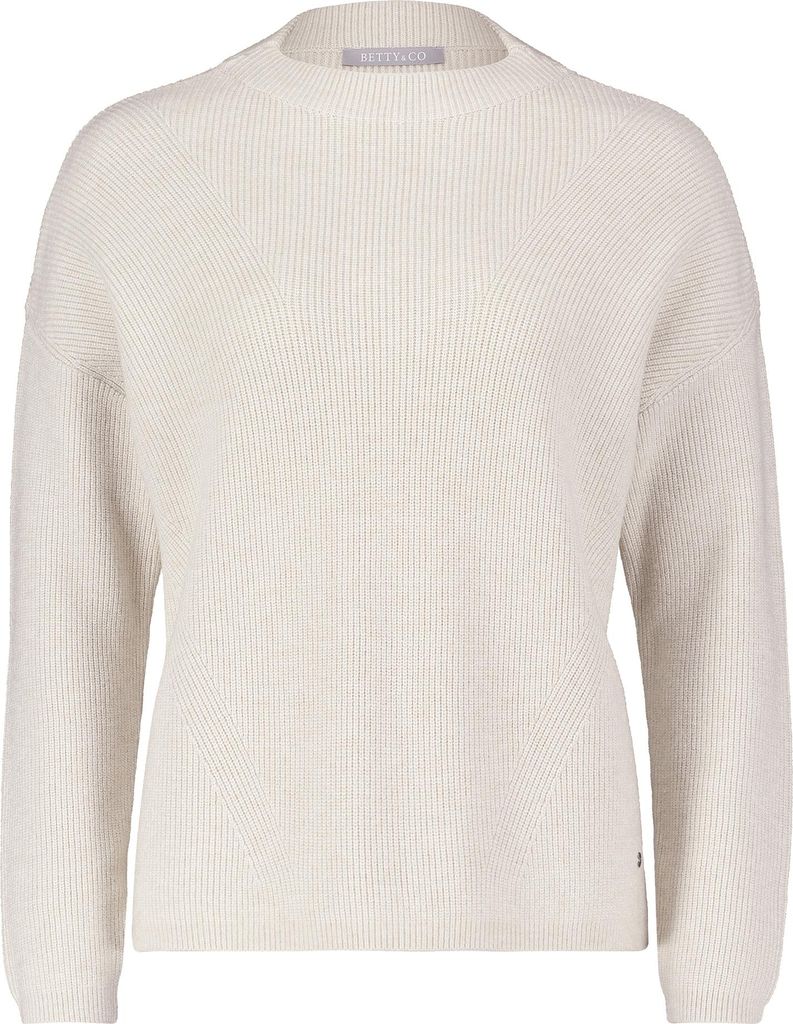 Betty & Co Damen Strickpullover mit Stehkragen, Langarm und Melange-Muster, 62 cm Länge