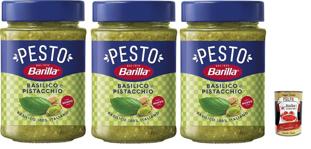 Barilla Pesto Basilikum & Pistazie – intensiver Geschmack aus 100% italienischem Basilikum – 3 Gläser für Pasta, Bruschetta & Salate – ohne...