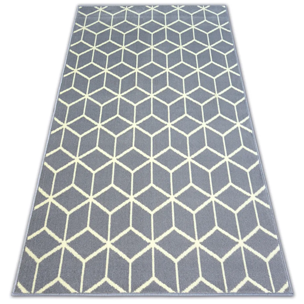 Grand tapis de salon gris à motifs carrés 185x270 cm style contemporain