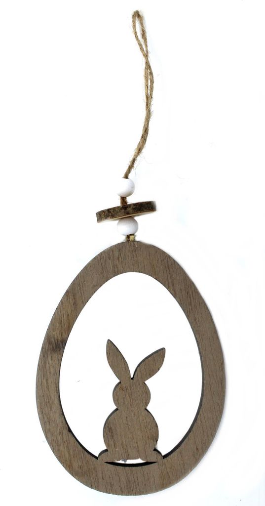 Holz Hänger Osterhase mit Puschel-Schwanz 24cm braun-weiß 1 Stück