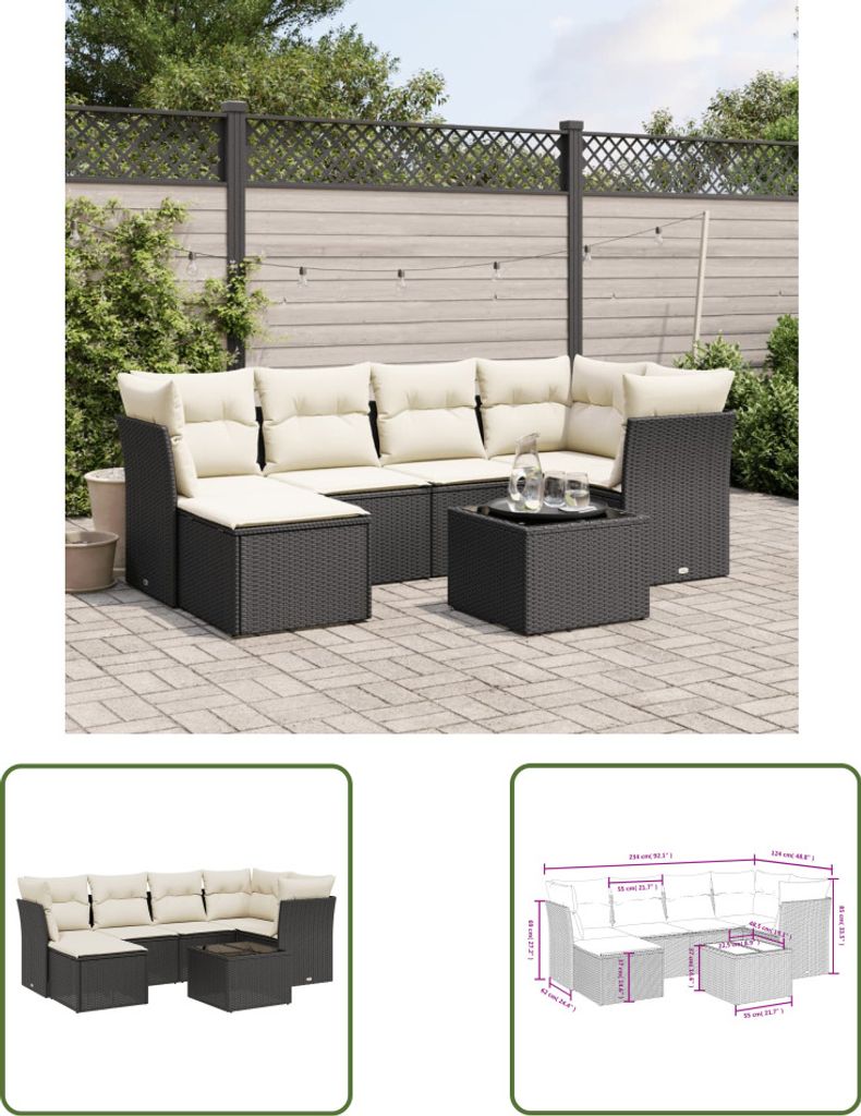 The Living Store 7-tlg. Garten-Sofagarnitur mit Kissen Produktbild 