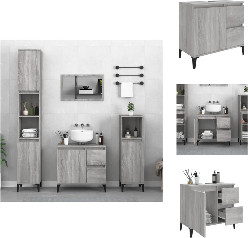 Mobile Bagno Grigio Sonoma 65x33x60 cm vidaXL | Arredo Sottolavabo Elegante