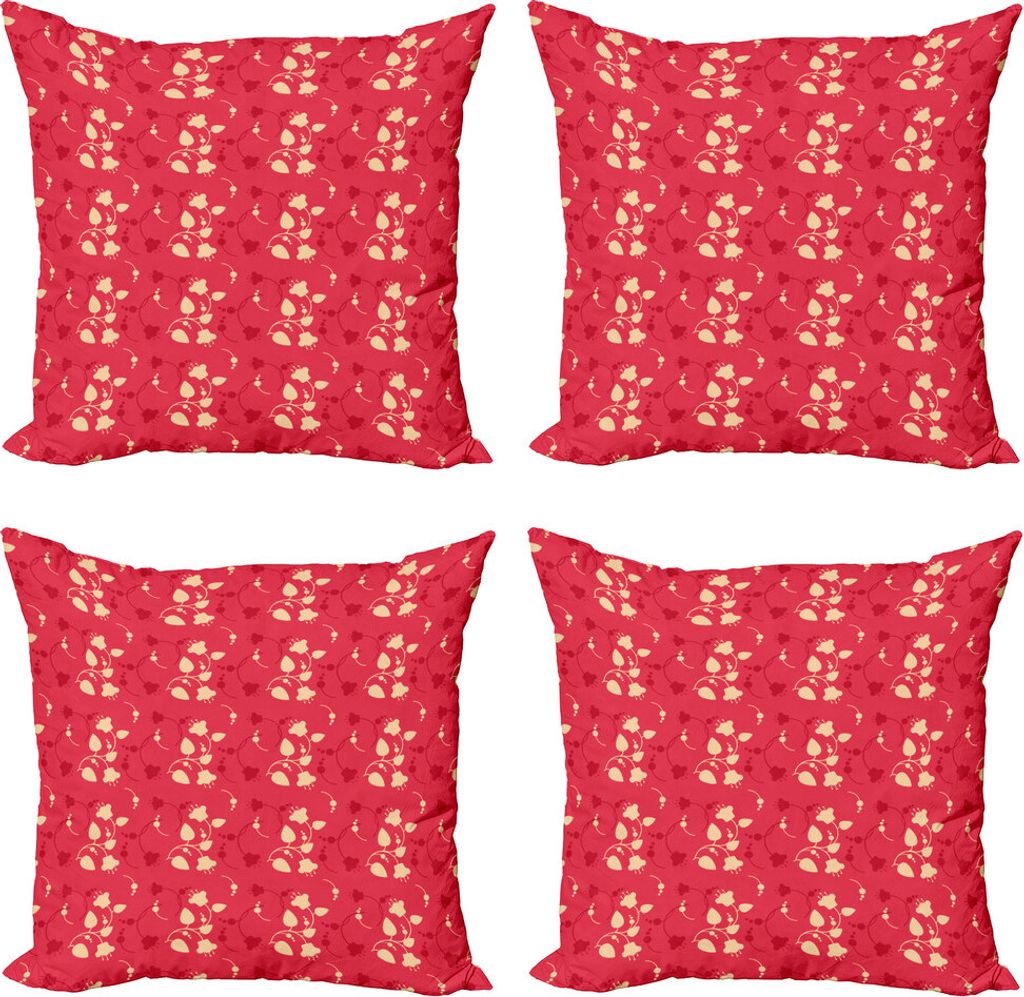 ABAKUHAUS Blumen Kissenbezug Set (4 Stück), Frühling Wesentliche wilde Flora, Moderner Doppelseitiger Digitaldruck, 40 cm x 40 cm, Dunkel Coral V...
