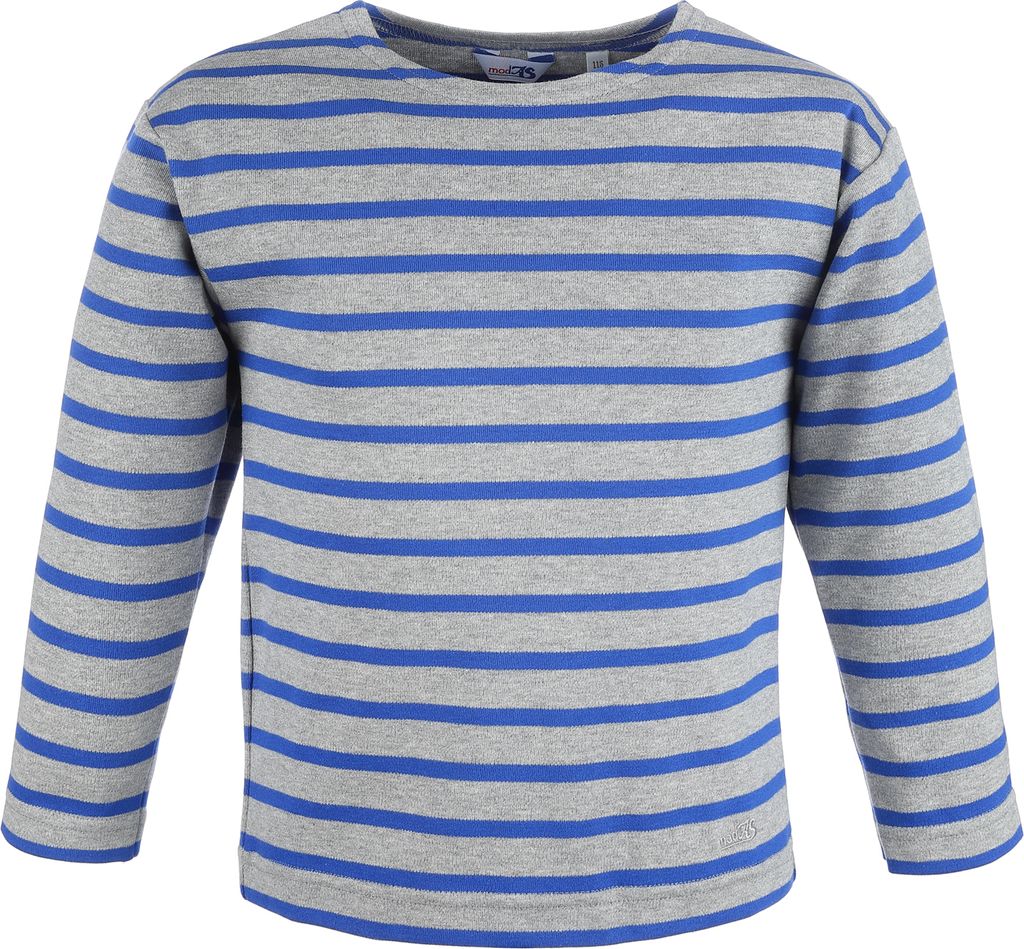 modAS Bretonisches Shirt für Kinder - Longsleeve Pullover Langarm Shirt mit Streifen Mädchen Jungen aus Baumwolle in Grau-Melange/Royal Größe 68