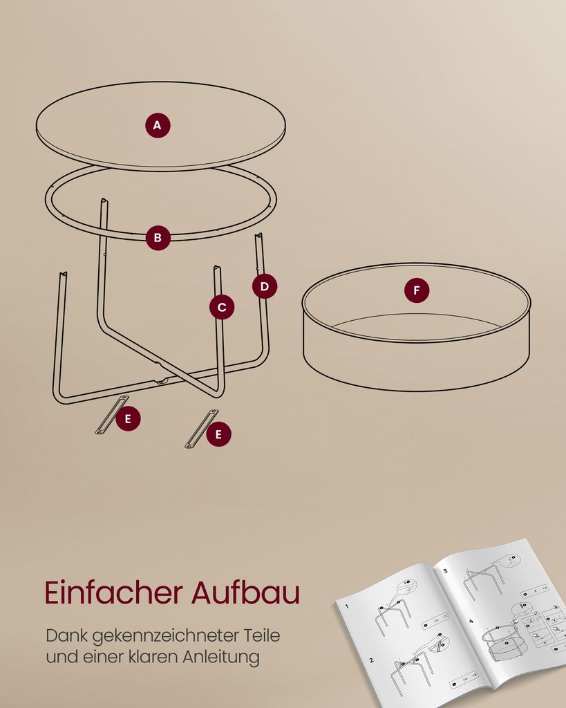 VASAGLE Couchtisch rund,  Wohnzimmertisch mit Korb aus Produktbild 7