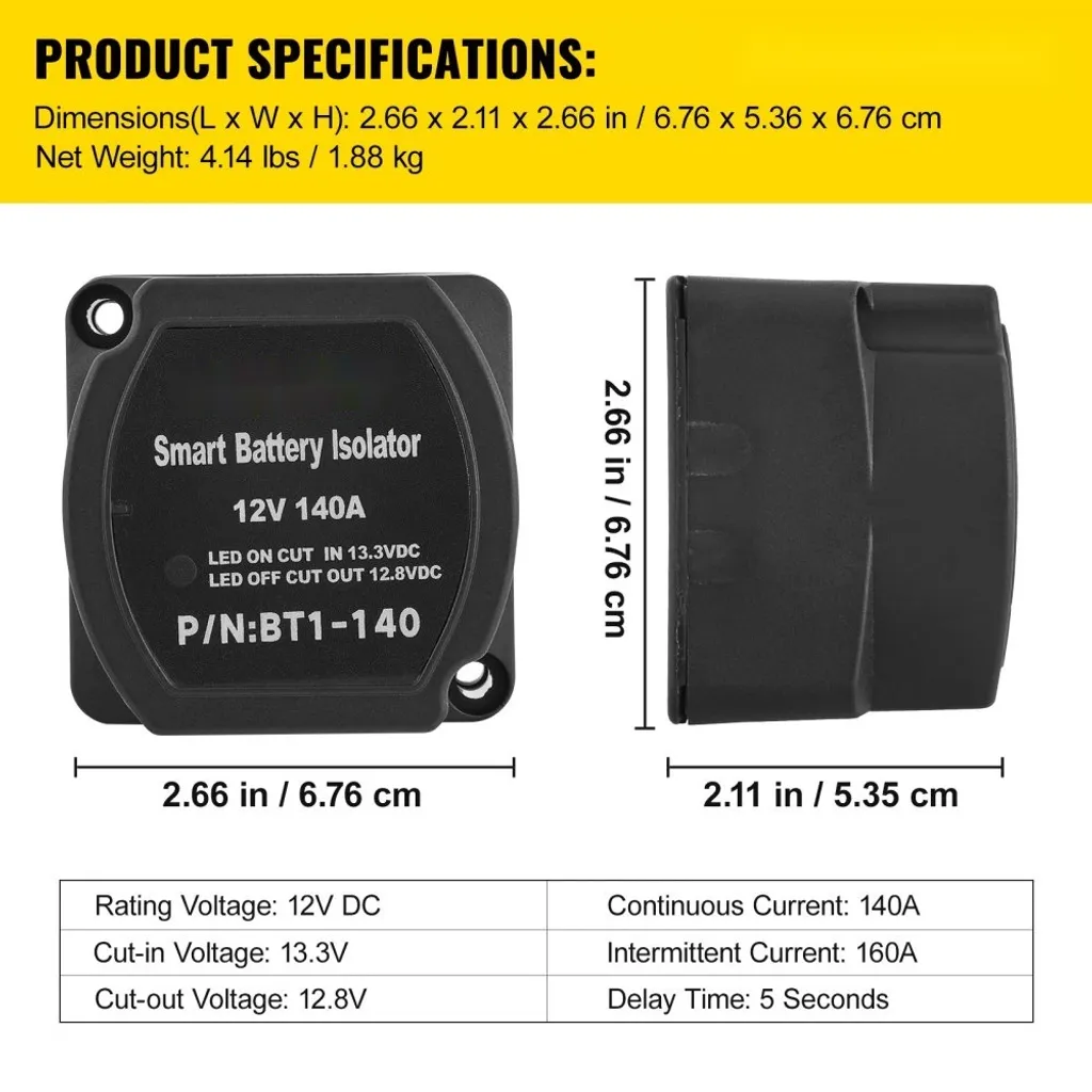 Relais de séparation batterie double 12V 140A avec kit câblage complet