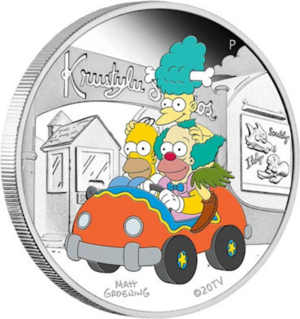 1 unze Silbermünze Simpsons Krusty Lu Studios 2022 coloriert Silber 9999 Sammlermünze