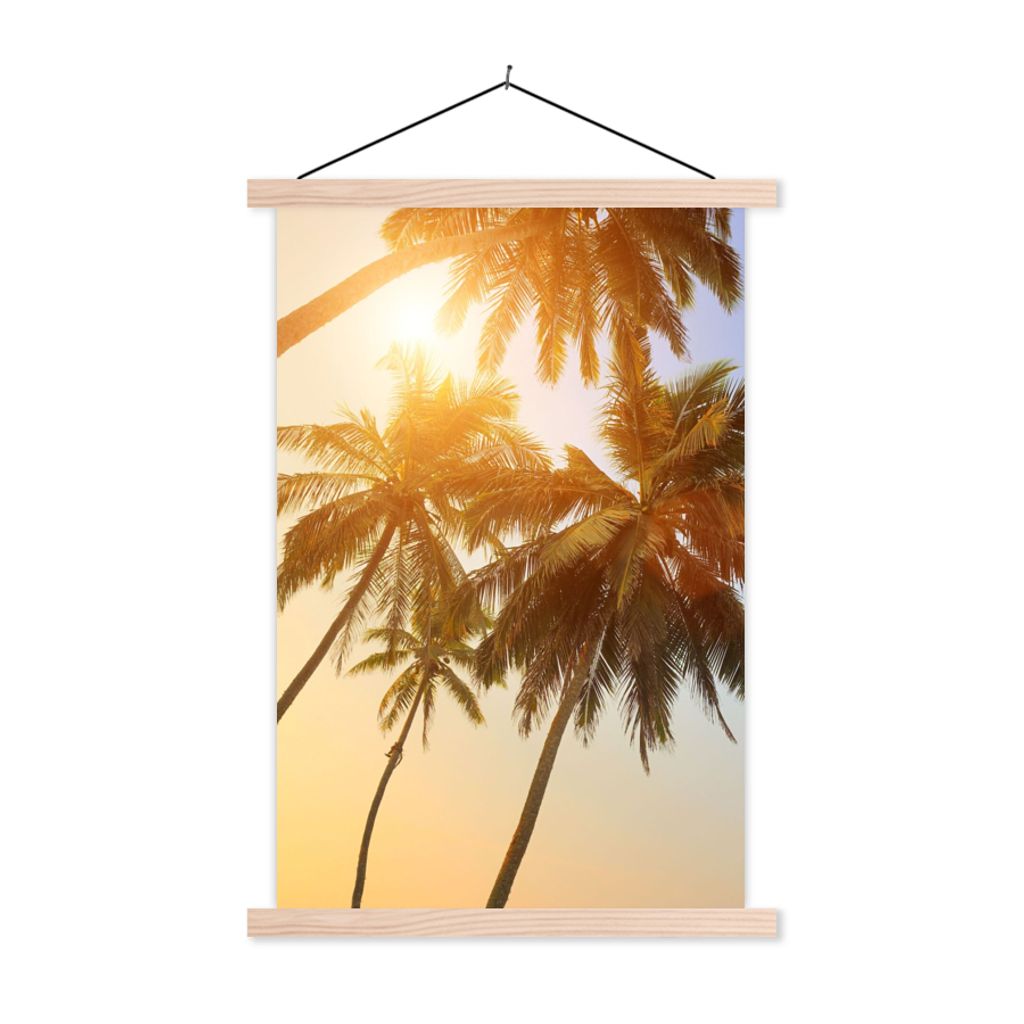 MuchoWow Textilposter Palme - Sonne - Sommer - Tropisch 40x60 cm mit holzfarbenen Rahmen - Poster
