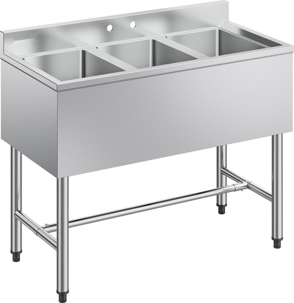 Edelstahl-Spülbecken - Küchenspüle mit 3 Becken - Mit Spritzschutz - Schneller Abfluss - Maße 97,8 x 47 x 83,8 cm - Für Gastronomie, Imbisswag...