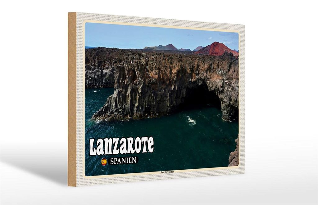Holzschild Reise 30x20cm Lanzarote Spanien Los Hervideros Küste