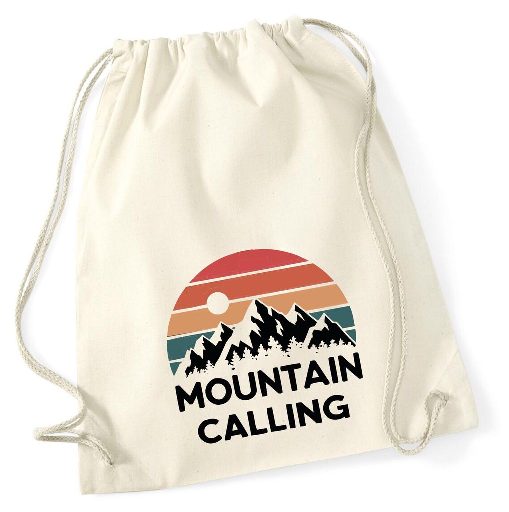 Huuraa Turnbeutel Mountain Calling Berge 12 Liter Natural Baumwolle Rucksack Geschenkidee