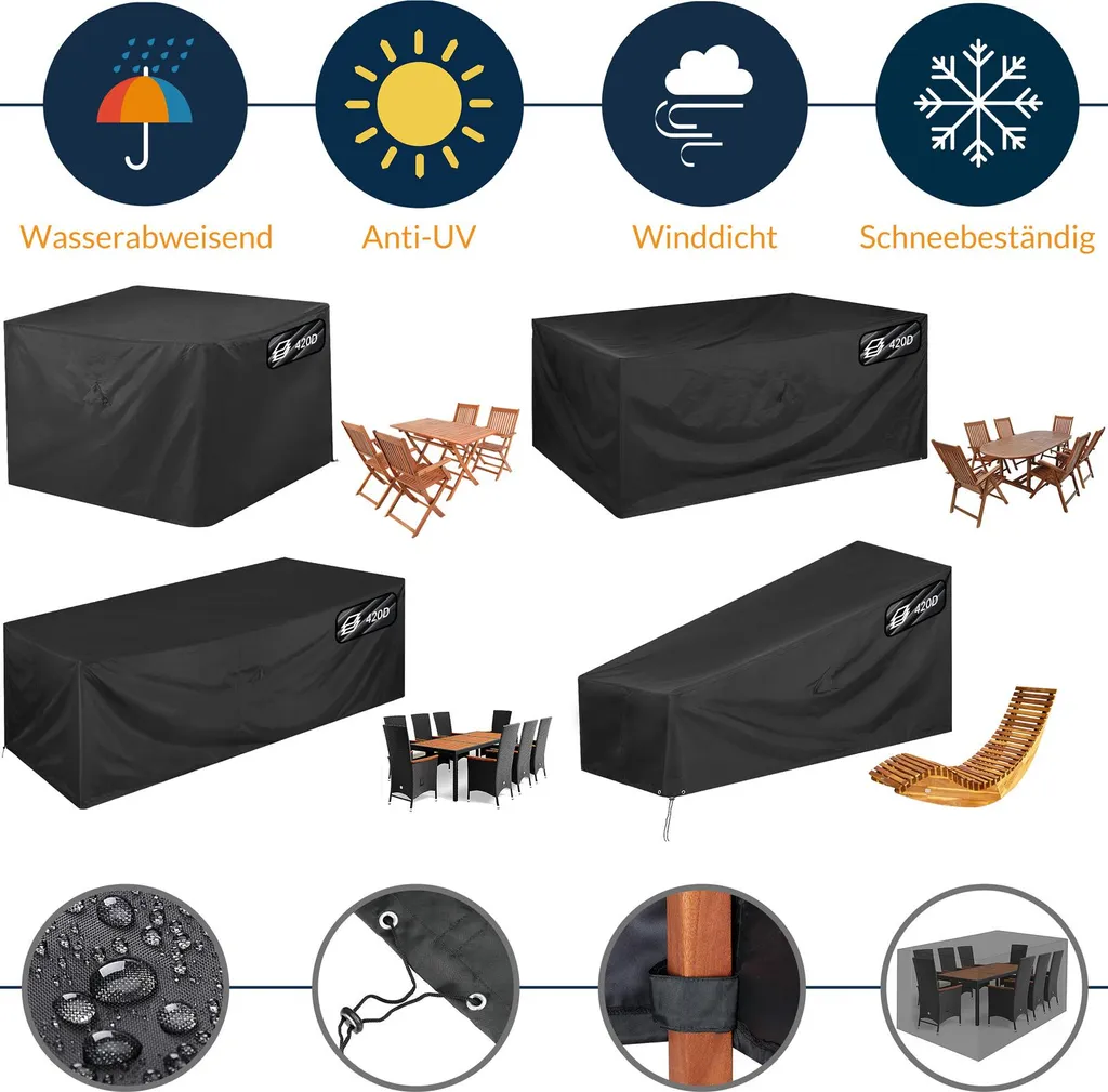 Housse de protection salon de jardin imperméable bâche Oxford 420D noire