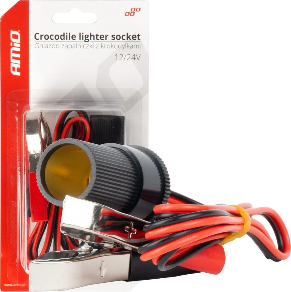 Adapter mit Krokodilklemmen für Zigarettenanzünder 12/24V 100cm AMIO-03804