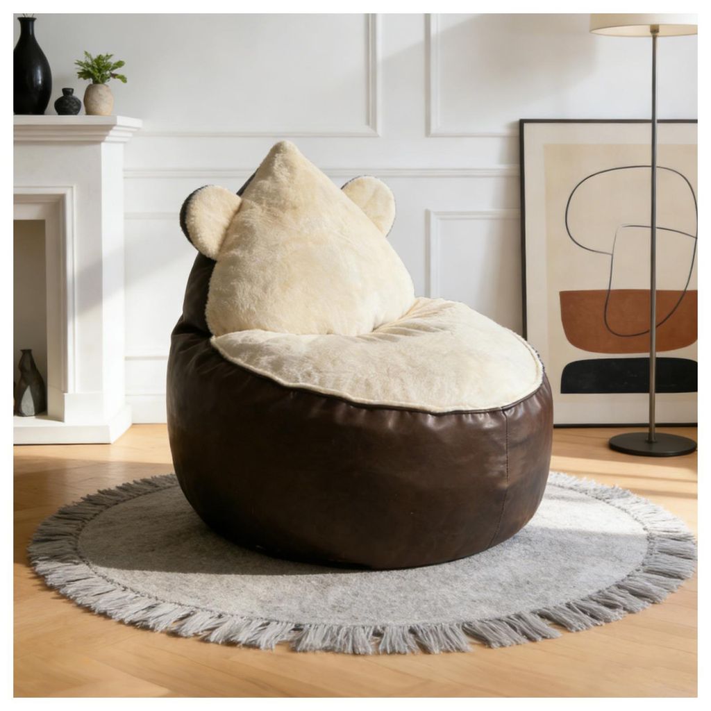 MODFU Einzelsitz Niedlicher bärenförmiger Liegesessel ergonomisches Design mit abgerundeten Ohren und weichem Profil Braun
