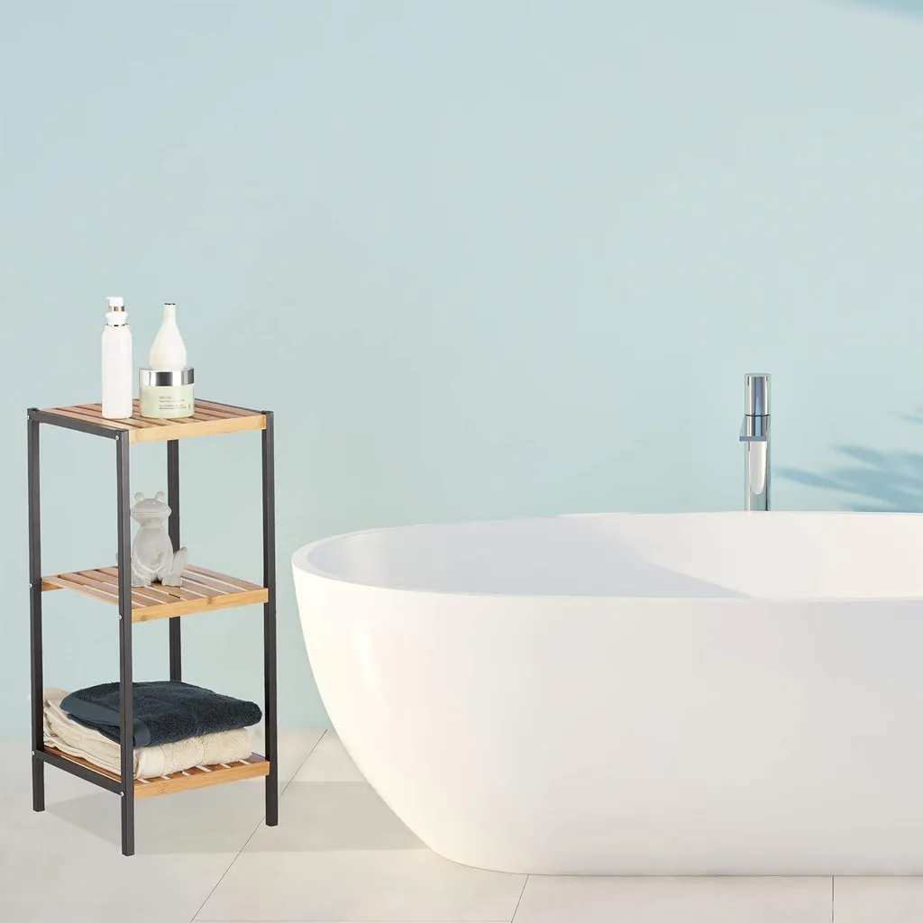 Étagère de salle de bain 3 étages carrée 70 cm en bambou hydrofuge
