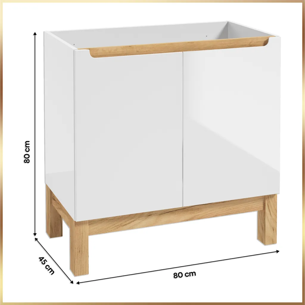 Meuble sous vasque 80 cm Stamar blanc avec plan vasque aspect chêne clair
