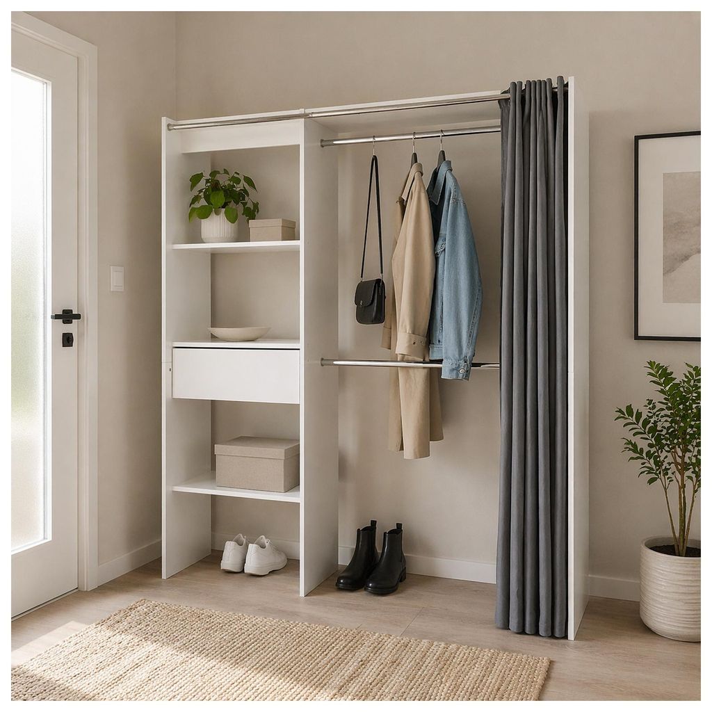 Offene Garderobe mit Vorhang Weiß Produktbild 