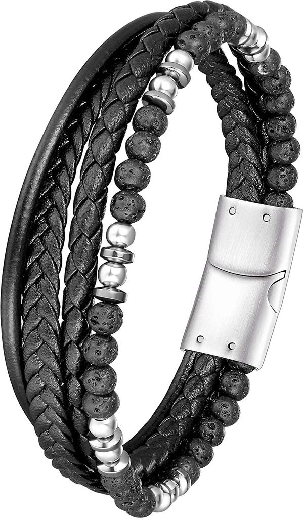 Karisma Männer Mehreihiges Lederarmband mit Lavasteinen und Produktbild 