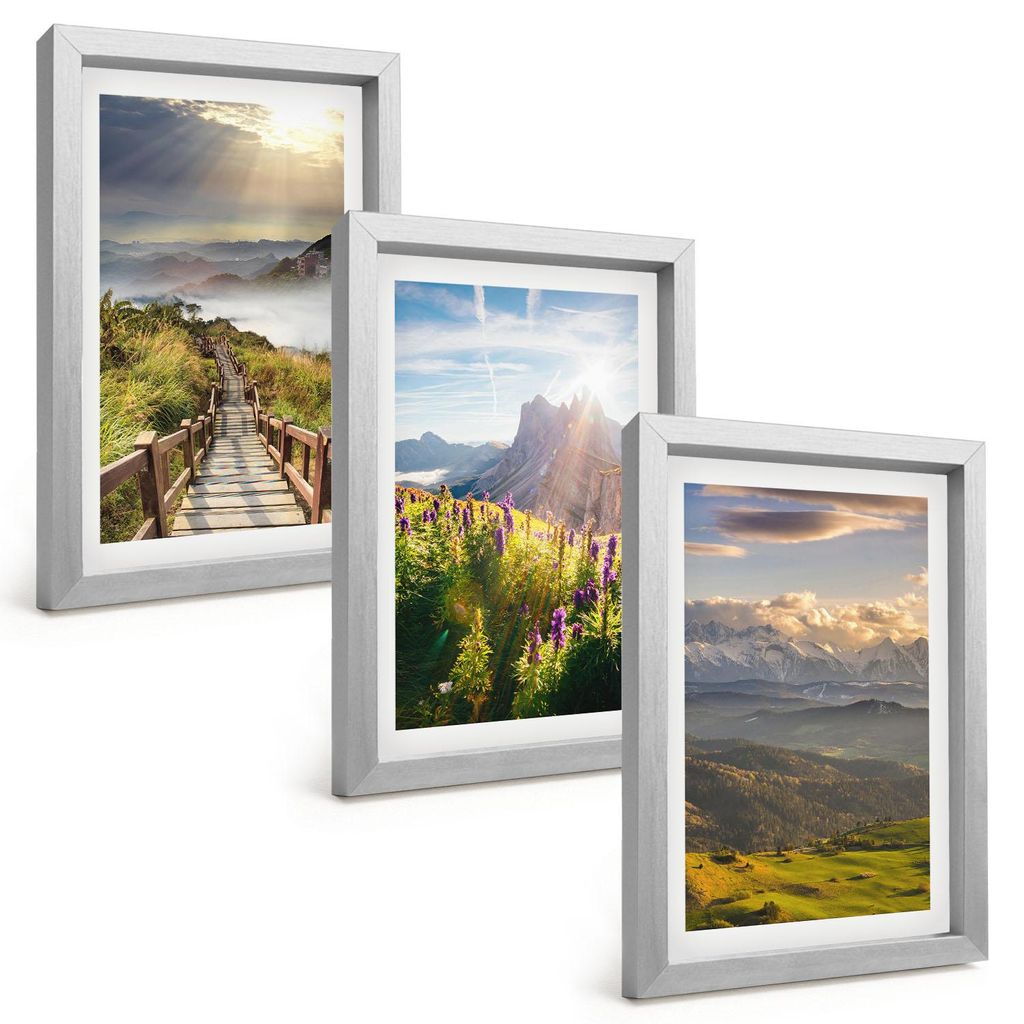 Bilder Set 3-teilig im silbergerahmten Rahmen – Wandbilder 3 Stück – gerahmte Poster für Wohnzimmer, Schlafzimmer und Flur – 20x30 cm – B...