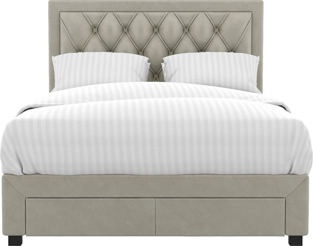 Bett mit Schubladen 140 x 200 cm - Beige Veloursstoff - LEOPOLD